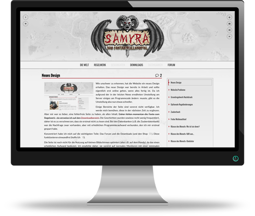 Website des Fantasy-Rollenspiels Samyra